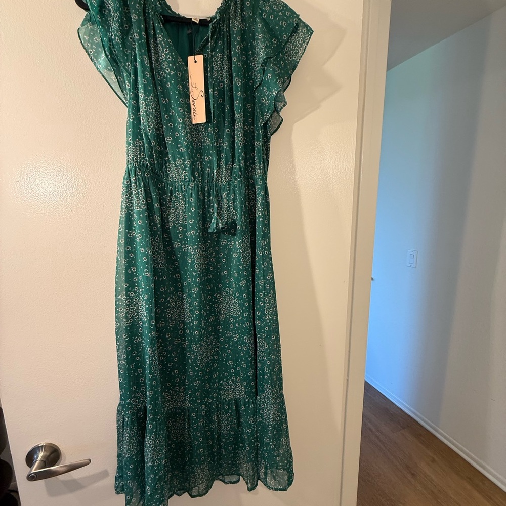 Joie Green Ruffled Wrap Midi Dress